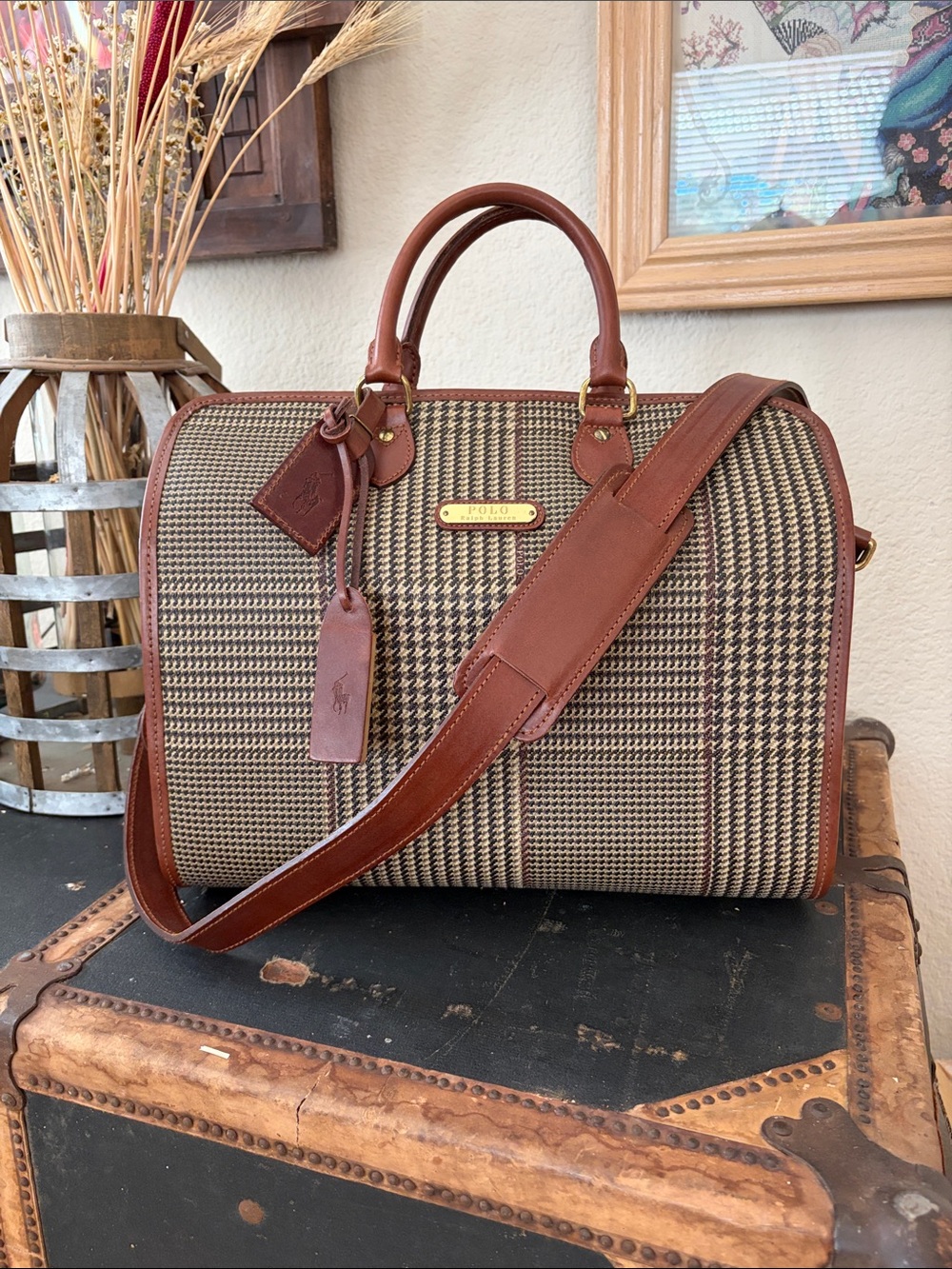 RARE Ralph Lauren Vintage πΏπππ & πΎππ¦ Houndstooth Boston Travel Doctors Lg Bag - Picture 6 of 16
